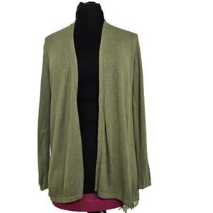 J Jill Linen Cardigan Sweater Linen Olive Green Open Front Size XS Casual